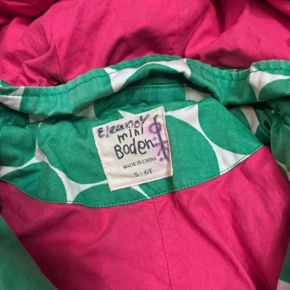 Classic Mini Boden‎ Girls Polka Dot Hooded Jacket 5-6Y Green White Cotton